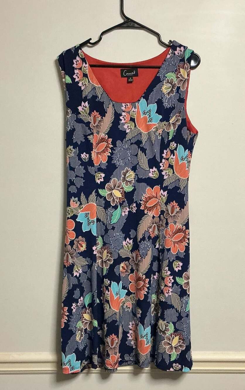 Connected Apparel Floral Sleeveless Dress Size 12 Navy Blue